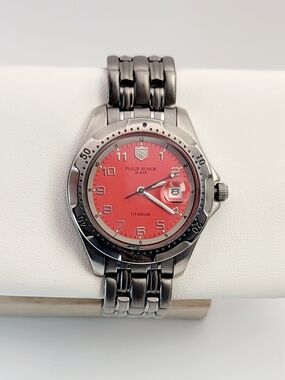 Philip Runor Professional PQ5001 Titanium Diver 200M Red/Orange Dial Swiss Watch